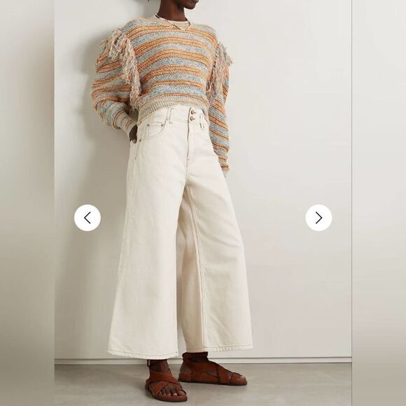 Ulla Johnson Arquette Fringed Striped Cotton-Blend Pullover Sweater in Bergamot - Picture 3 of 16